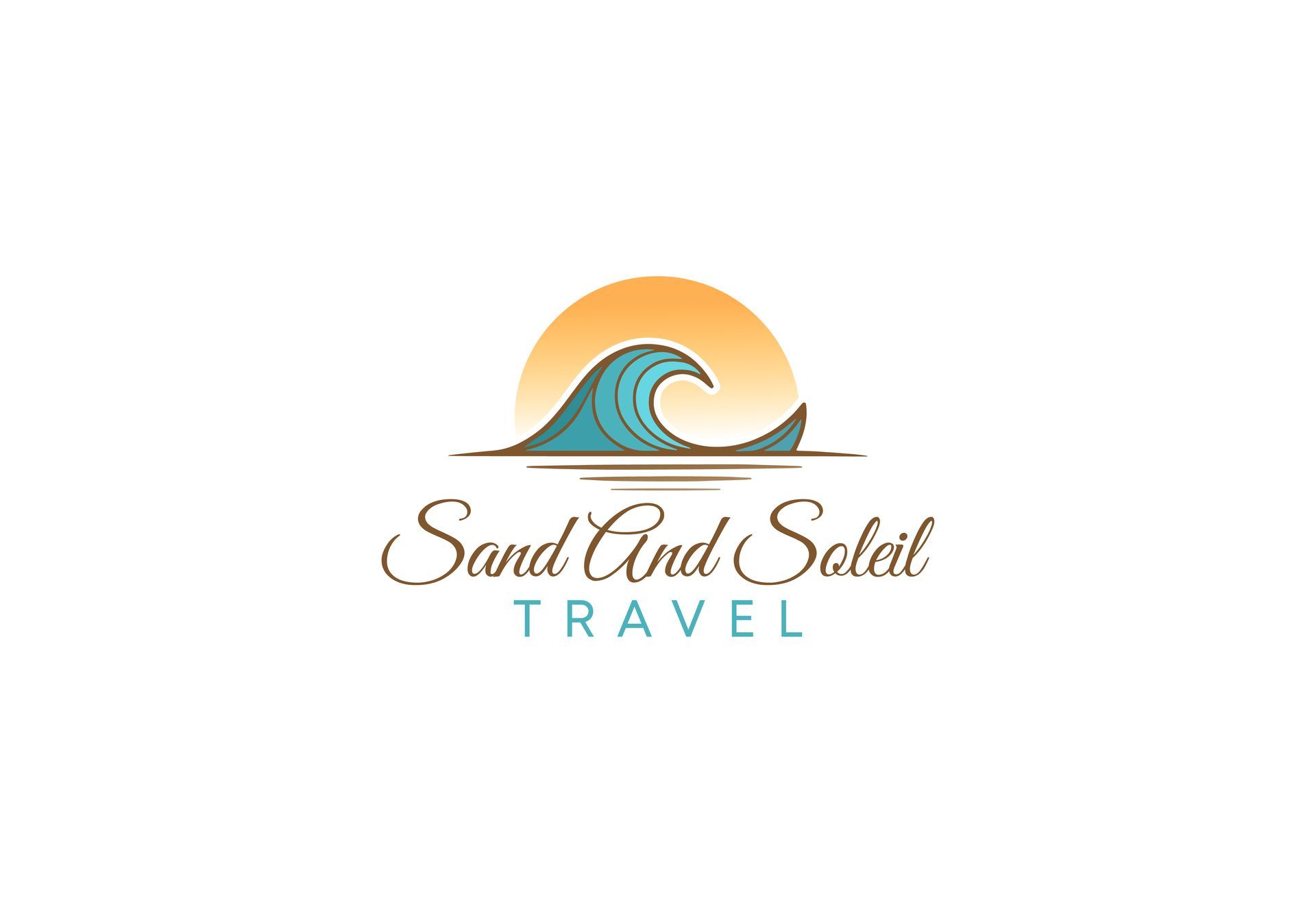 Logo for Sand and Soliel Travel: wave and sun graphic, text "Sand and Soliel Travel" below.