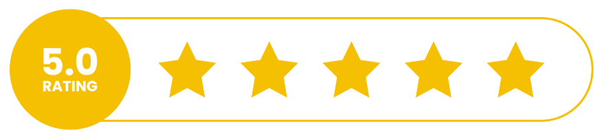 A button with five stars on it that says 5.0 rating.