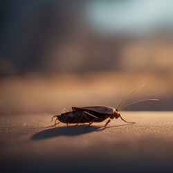 A cockroach is crawling on a concrete surface.