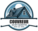 le logo du couvreur saint-quentin montre une maison avec un toit en tuiles .