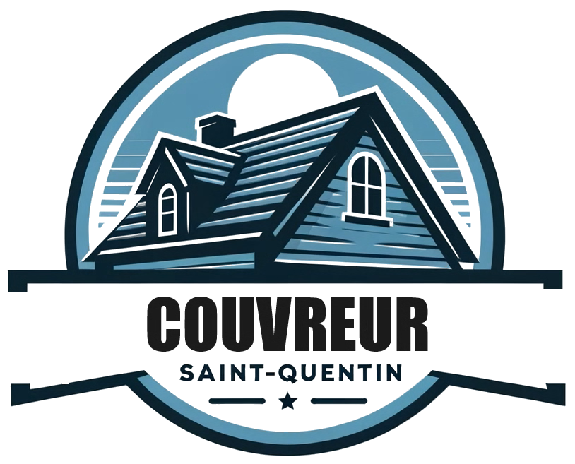 le logo du couvreur saint-quentin montre une maison avec un toit en tuiles .