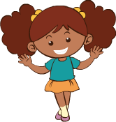 A cartoon illustration of a little girl waving her hands.