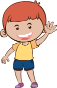 A cartoon boy is waving his hand and smiling.