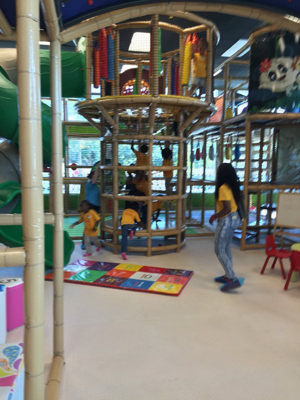 A group of children are playing in a playground.