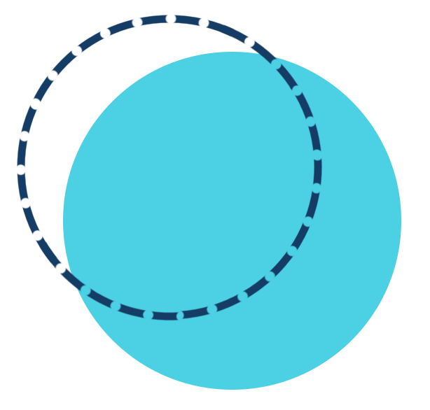 Blue circle overlaid by a dashed blue circle.