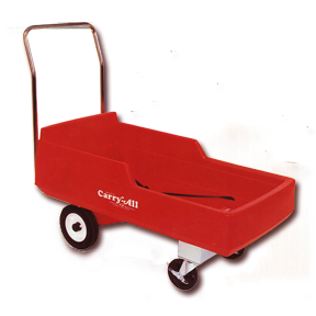 Red Carry-All utility cart with a pull handle and two black and white wheels.