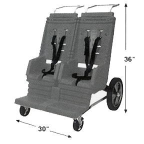 Gray tandem stroller with two seats, 36