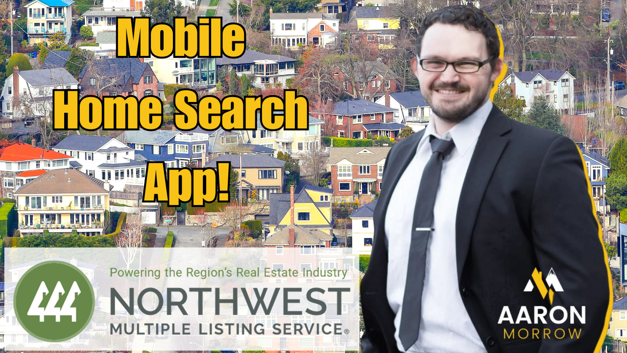 Aaron Morrow in a suit and tie is standing in front of a northwest multiple listing service sign for his Mobile Home Search App