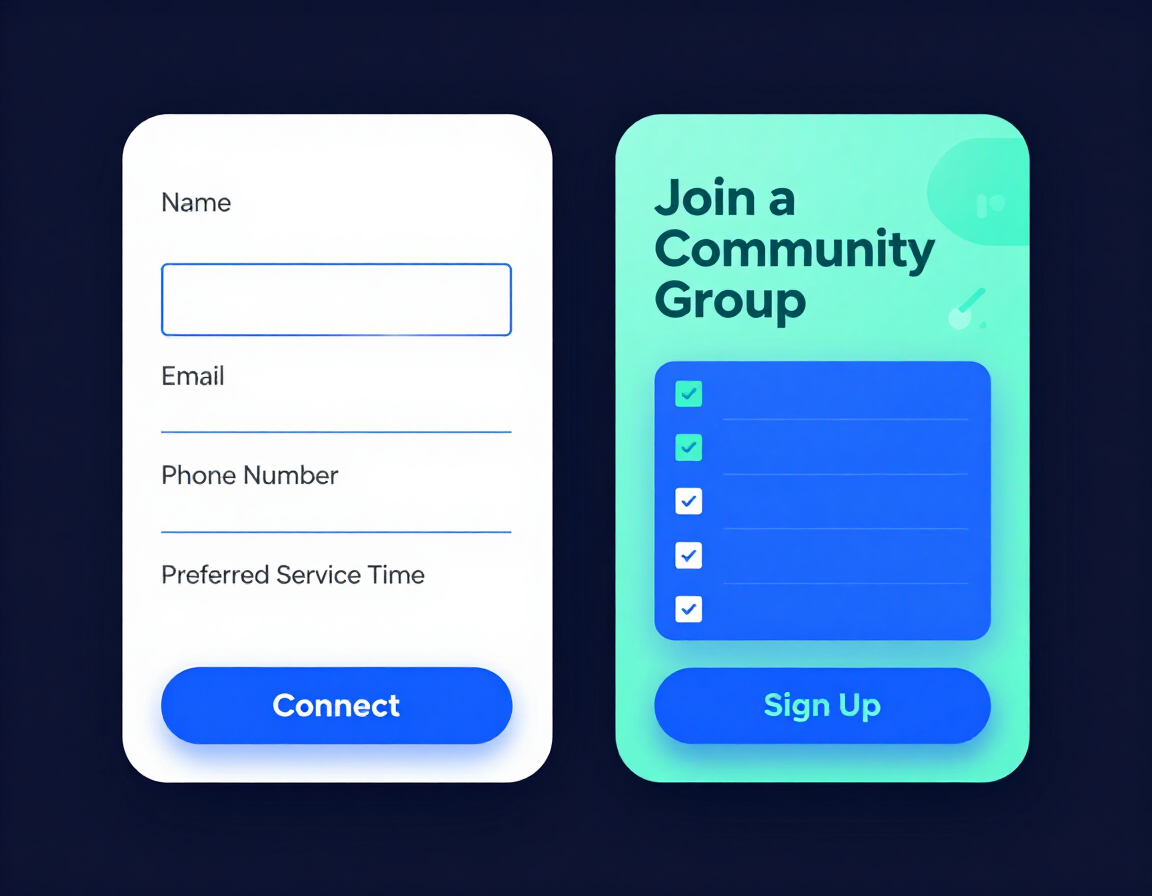 Church connect form and group sign-up mockup