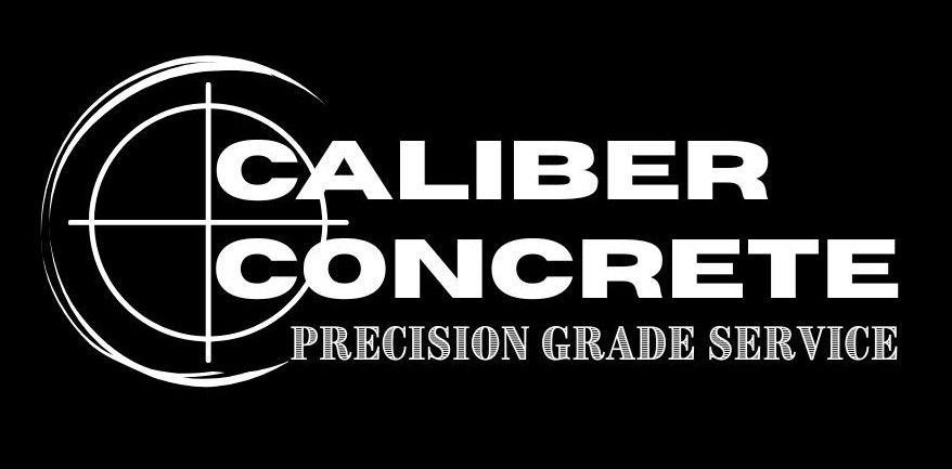 The caliber concrete precision grade service logo is white on a black background.