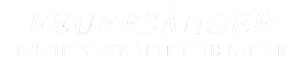 Das Logo der Kanzlei und dem Notariat Feuersänger, in weiß auf transparentem Hintergrund