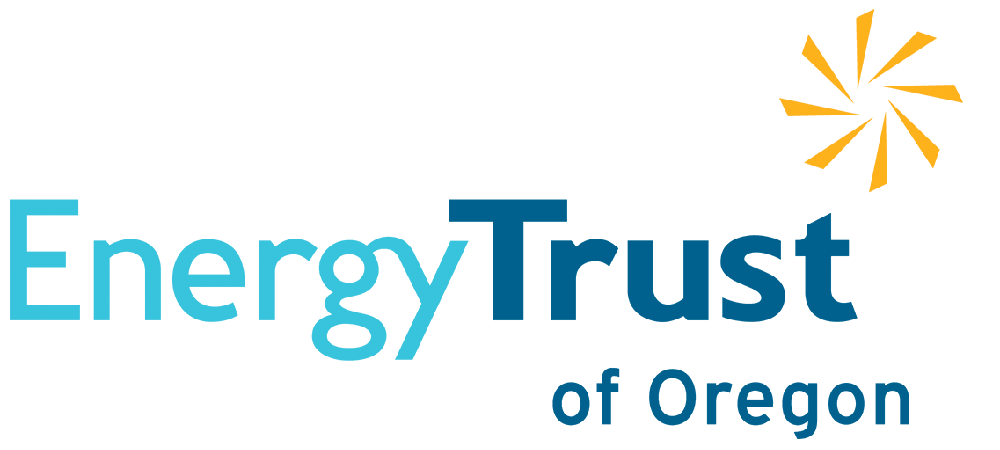 The logo for the energy trust of oregon is blue and yellow.