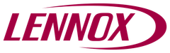 A red and white logo for lennox on a white background.