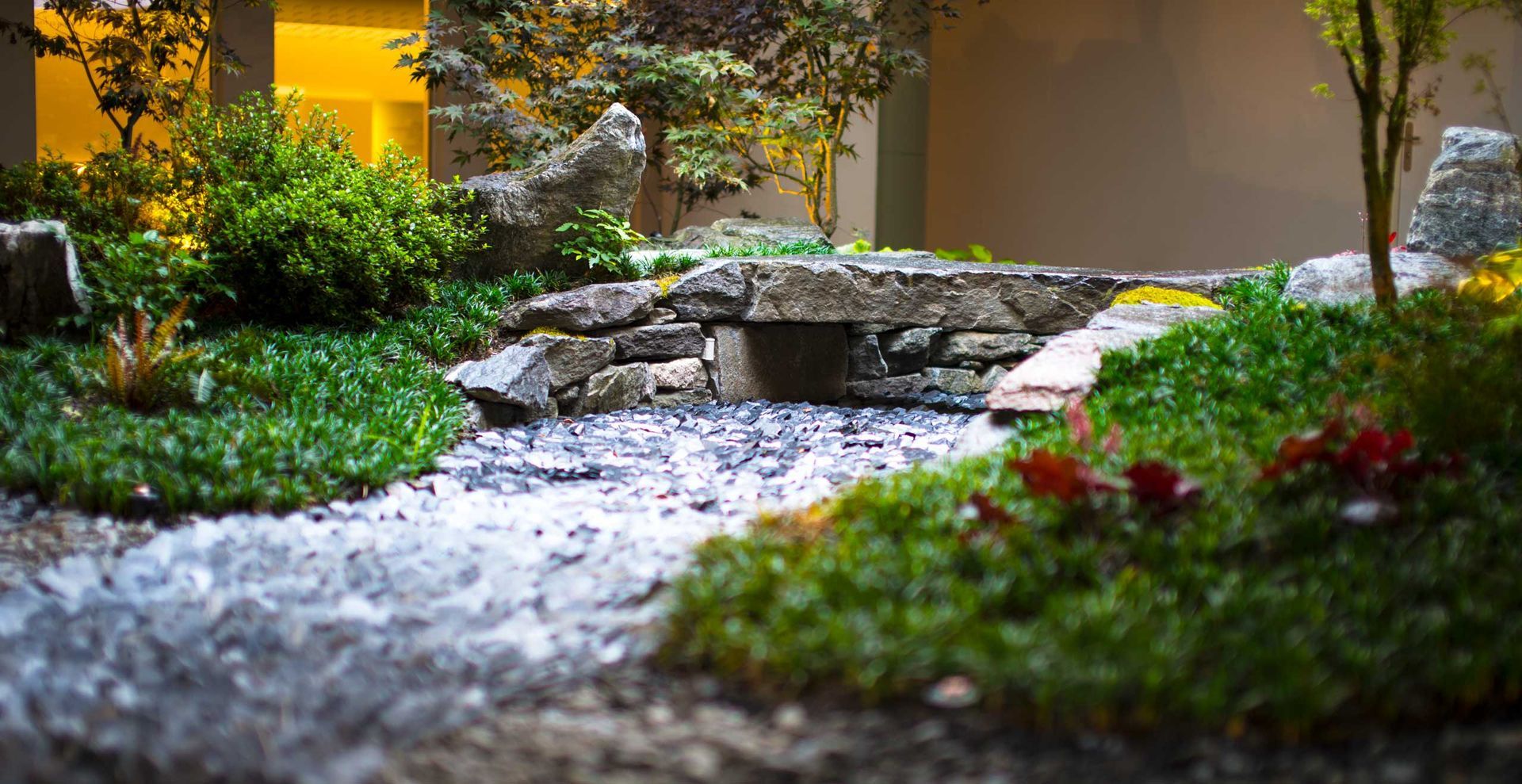 C'è un fiume di petriccio in mezzo al giardino giapponese.