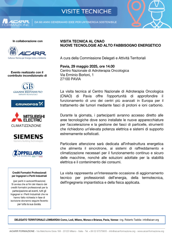 Conferenza AiCARR CNAO
EN 1886:2008
Involucro UTA
Conferenza CNAO Zoppellaro
Francesco Zoppellaro
CNAO Pavia
Acceleratori di particelle
Innovazione nel trattamento dei tumori

