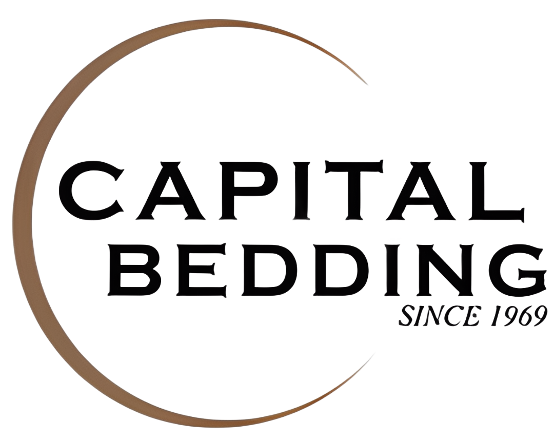 Capital Bedding logo with brown semi-circle and black text: 