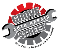 Grove Street Auto Repair logo with red and gray gear and wrench, plus slogan &ldquo;Your Family Depends on Our Family.&rdquo;