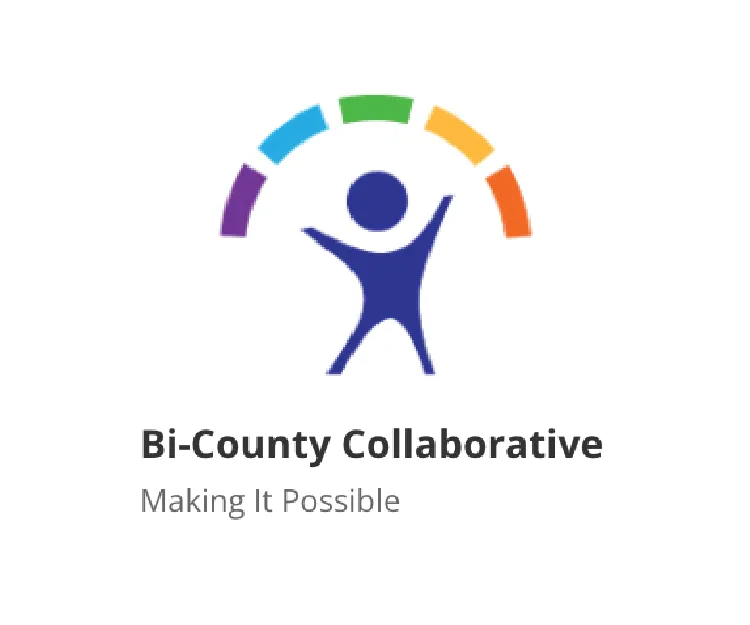 Bi-County Collaborative logo with stylized blue figure under colorful arc and tagline “Making It Possible”