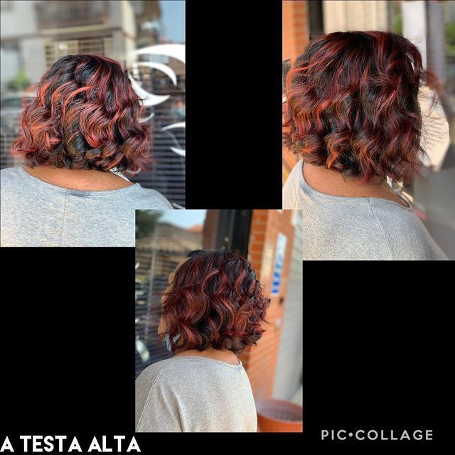 capelli ricci castani con riflessi rossi