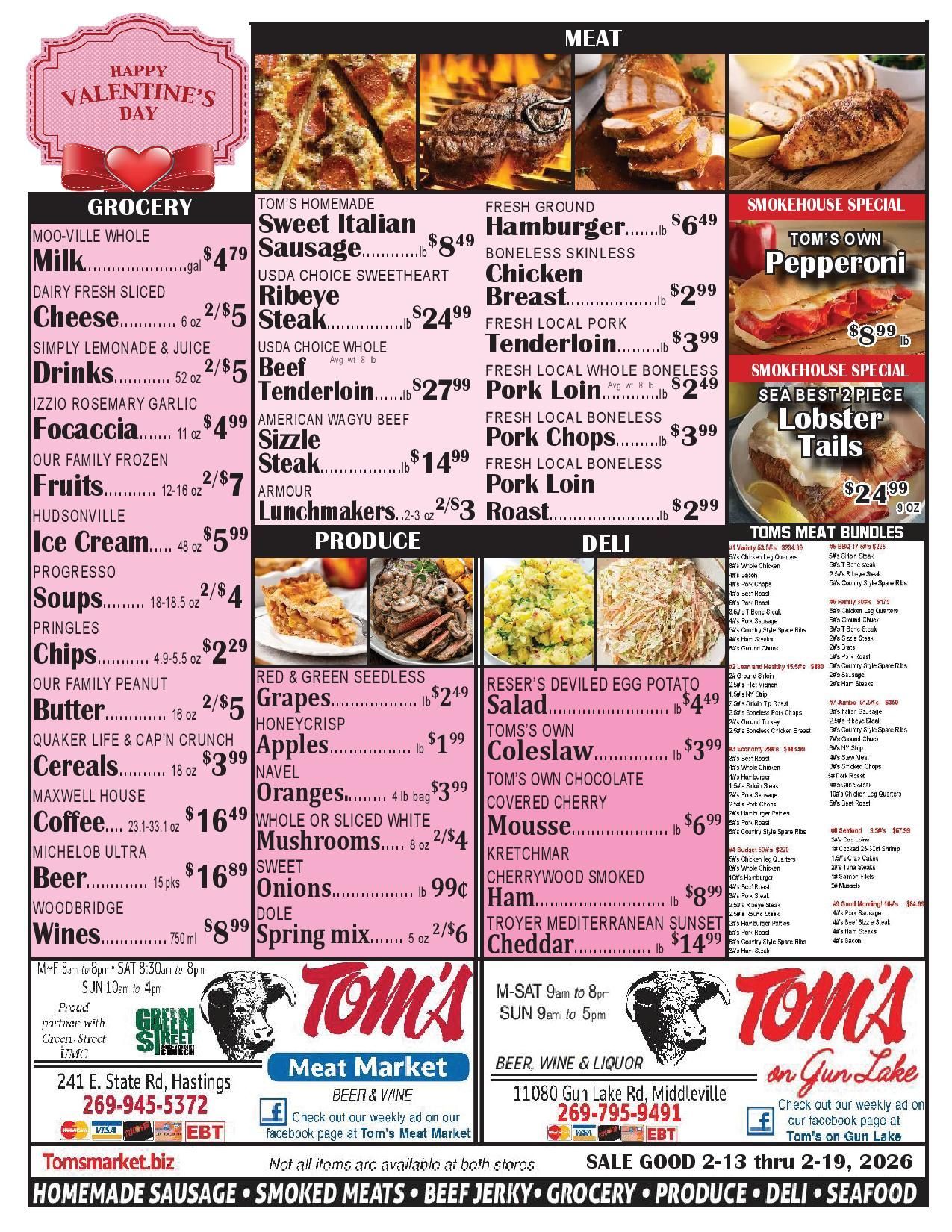 A menu for tom 's meat market for july 4th