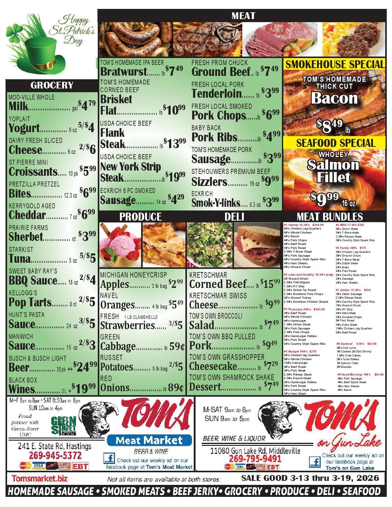 A menu for tom 's meat market for july 4th
