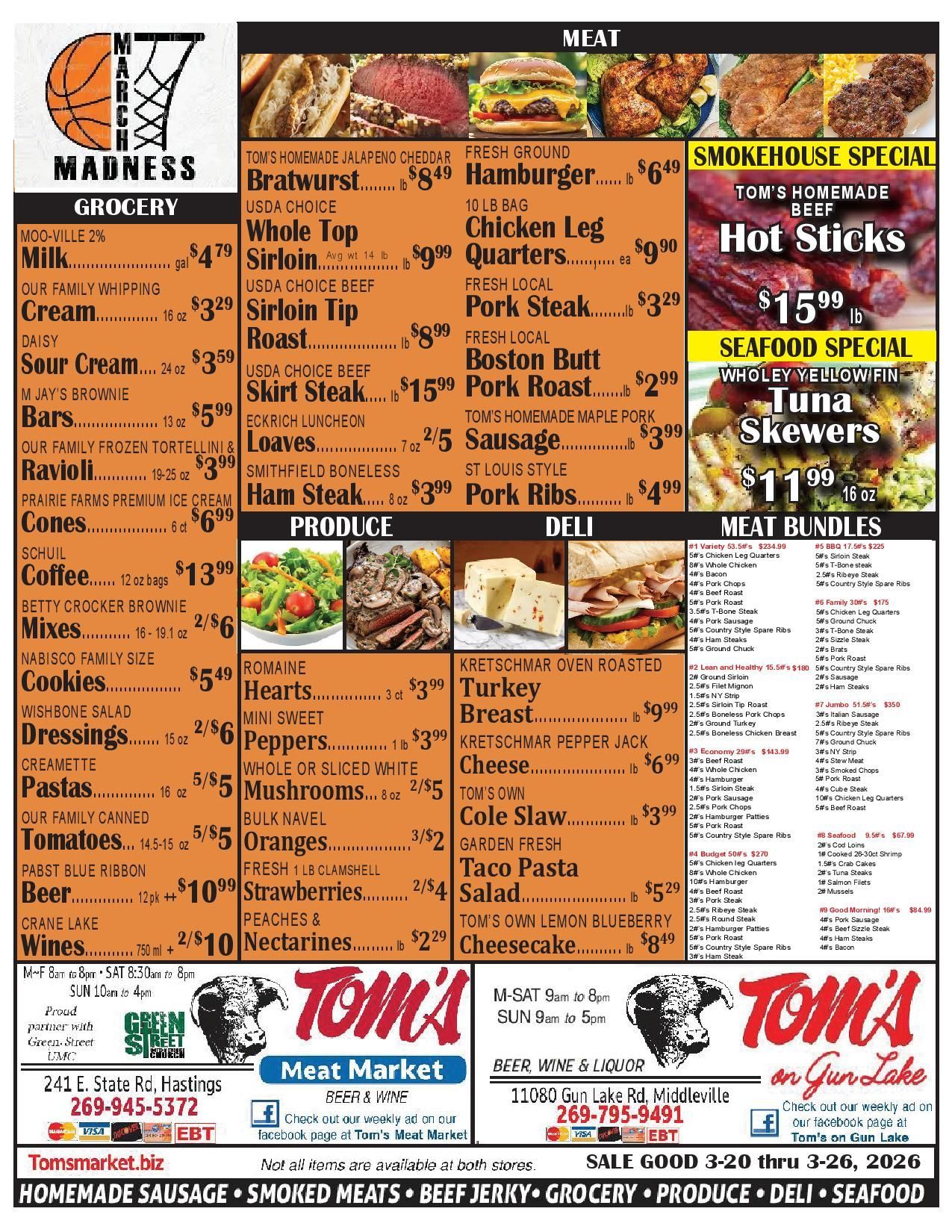 A menu for tom 's meat market for july 4th