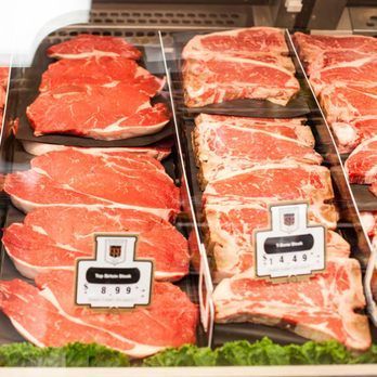 A display case filled with different types of meat