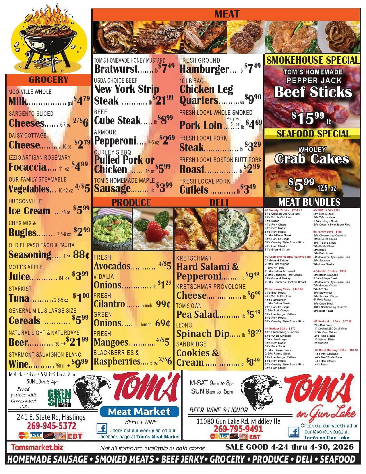A menu for tom 's meat market for july 4th