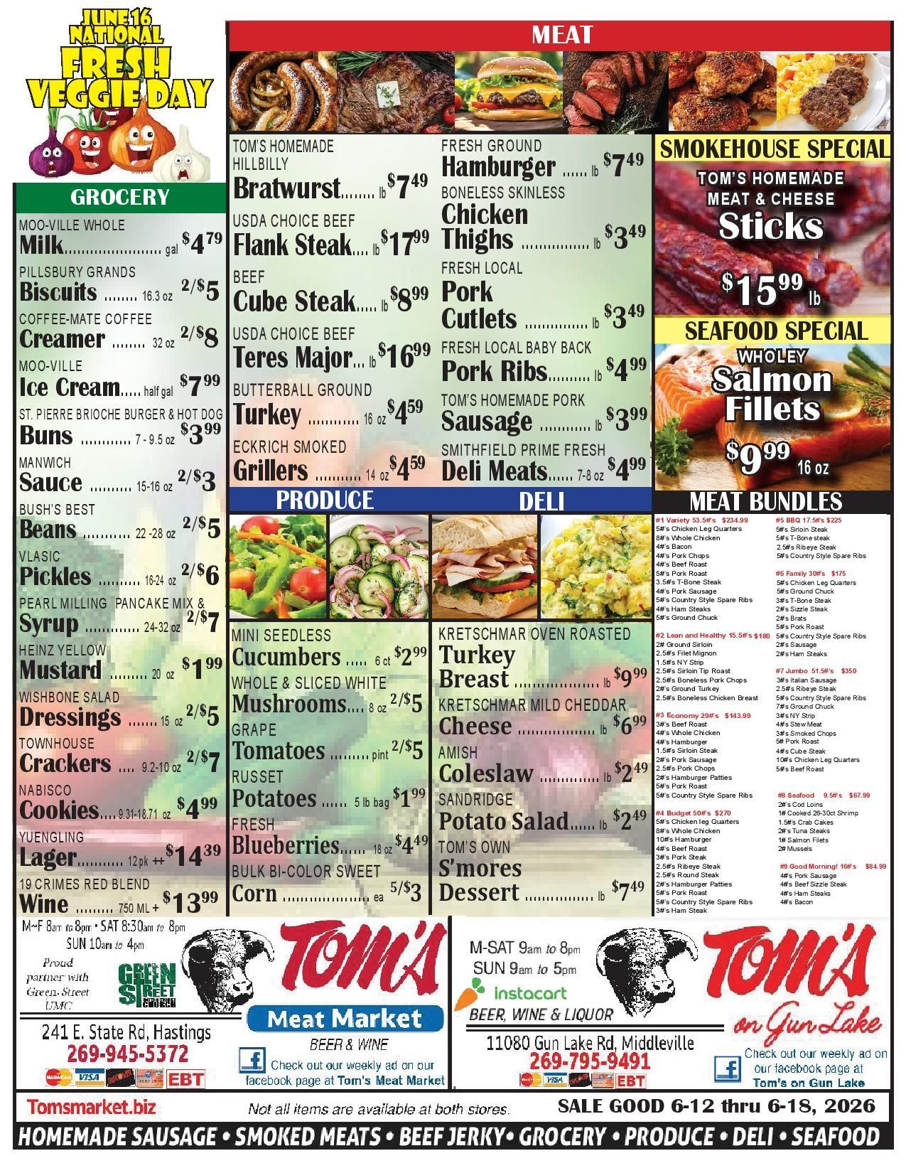 A menu for tom 's meat market for july 4th