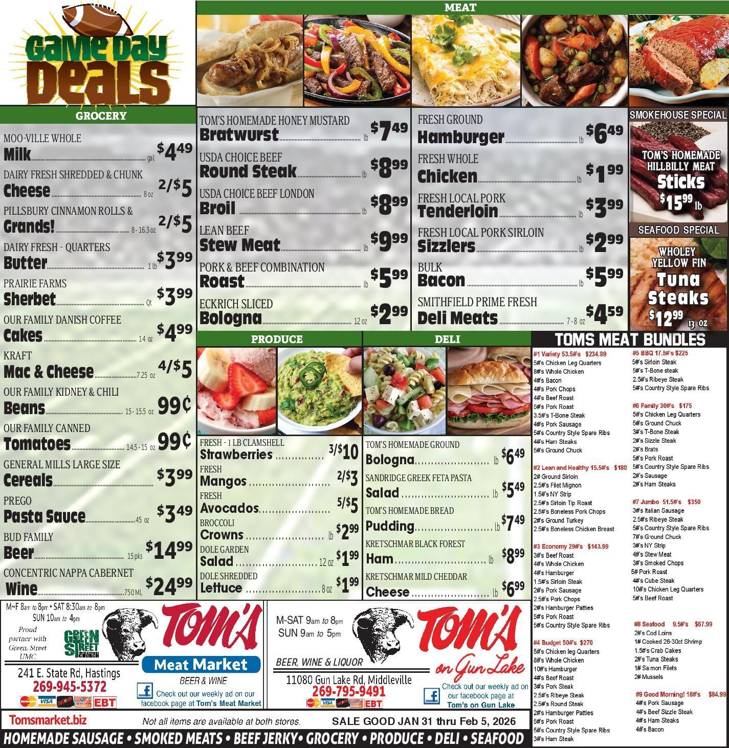 A menu for tom 's meat market for july 4th