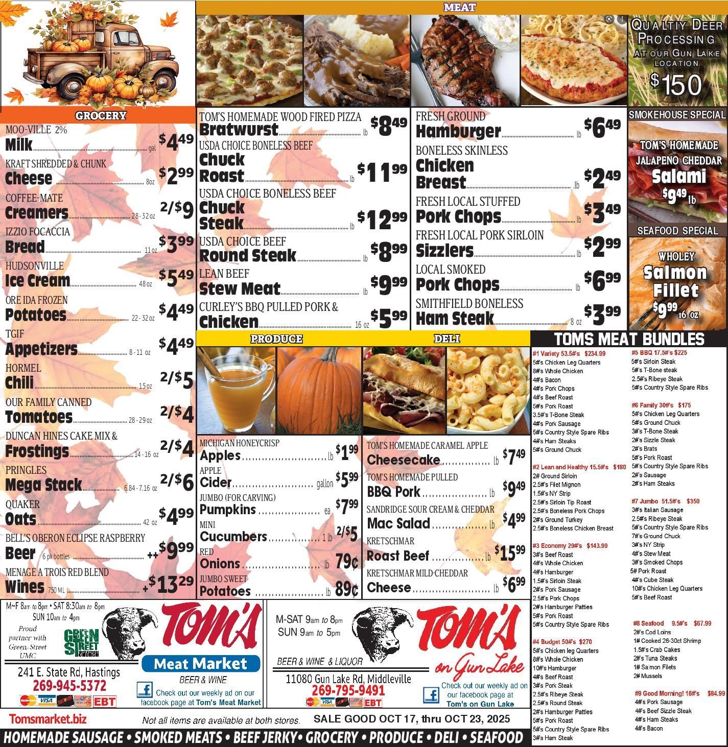 A menu for tom 's meat market for july 4th