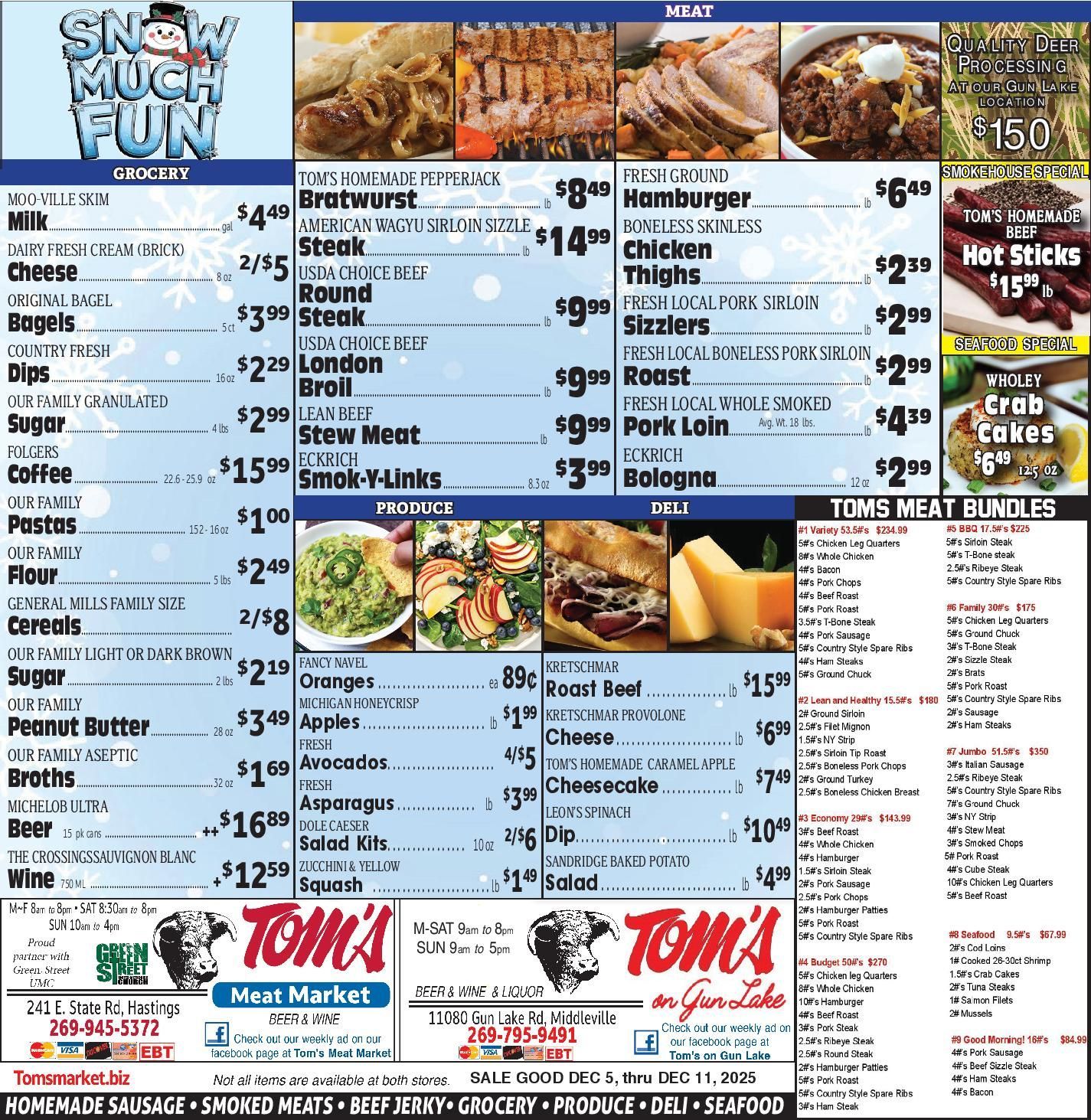 A menu for tom 's meat market for july 4th