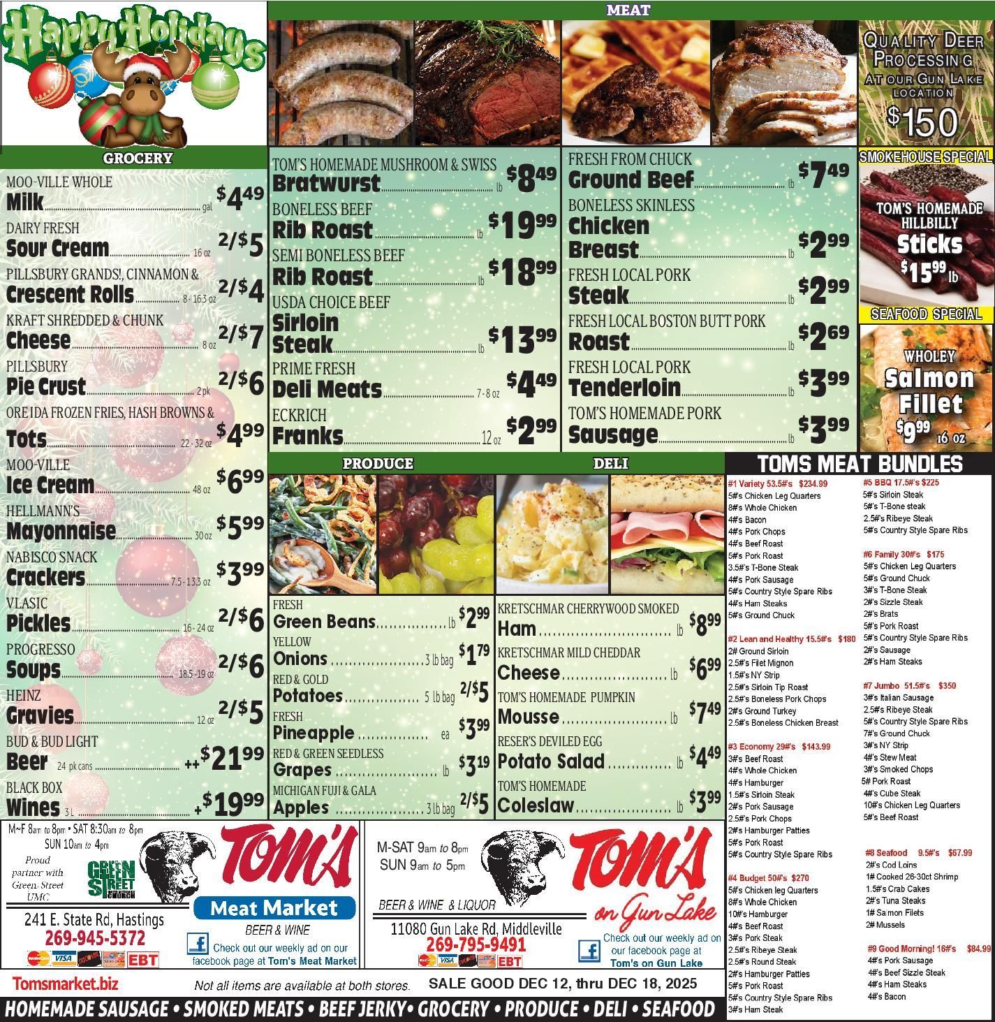 A menu for tom 's meat market for july 4th