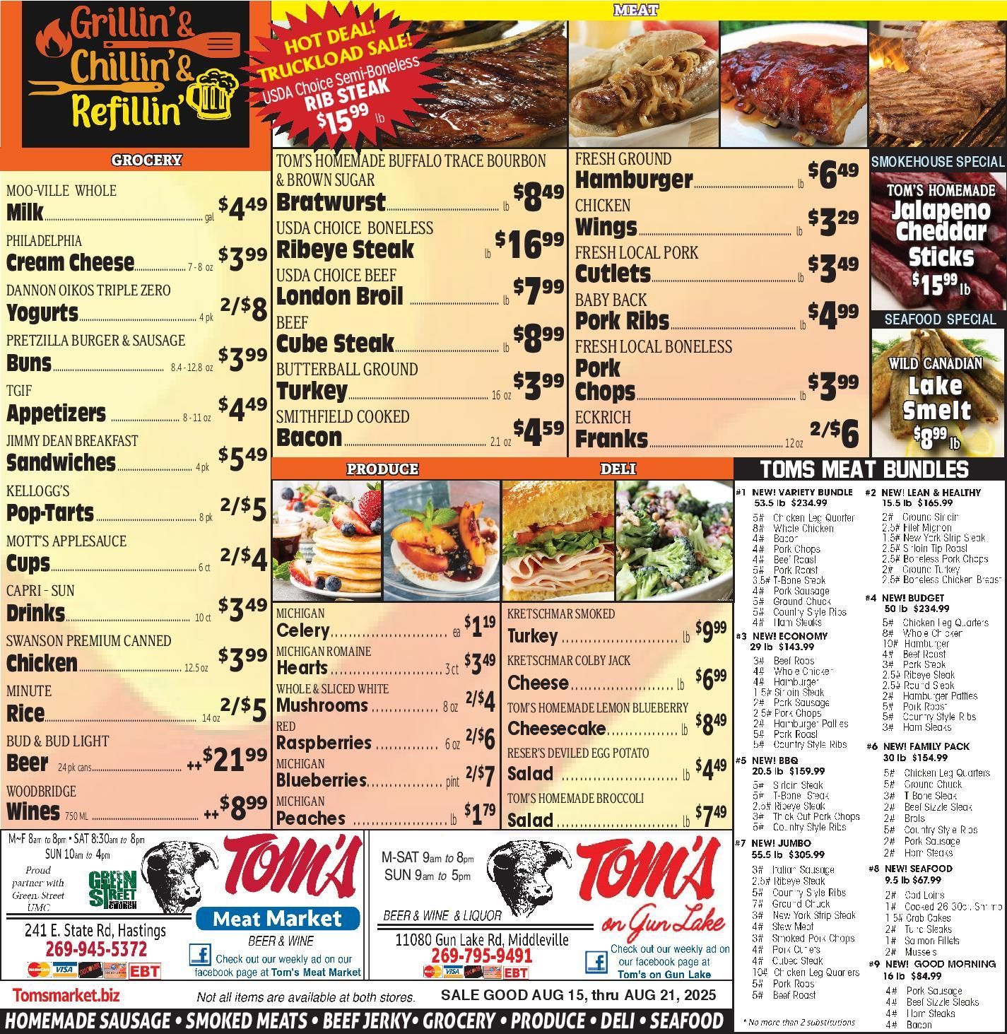 A menu for tom 's meat market for july 4th