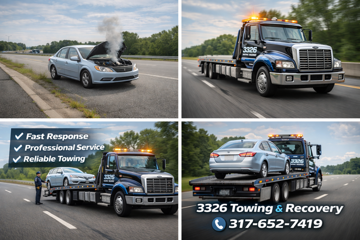 Tow truck operator helping a relieved driver at the roadside.