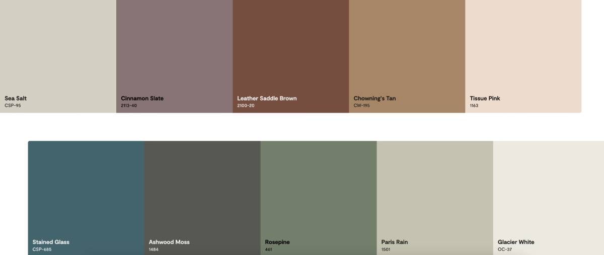 Benjamin Moore Color Trends 2025 Palette featuring several colors at Supershade South near Fort Lauderdale, Florida (FL)