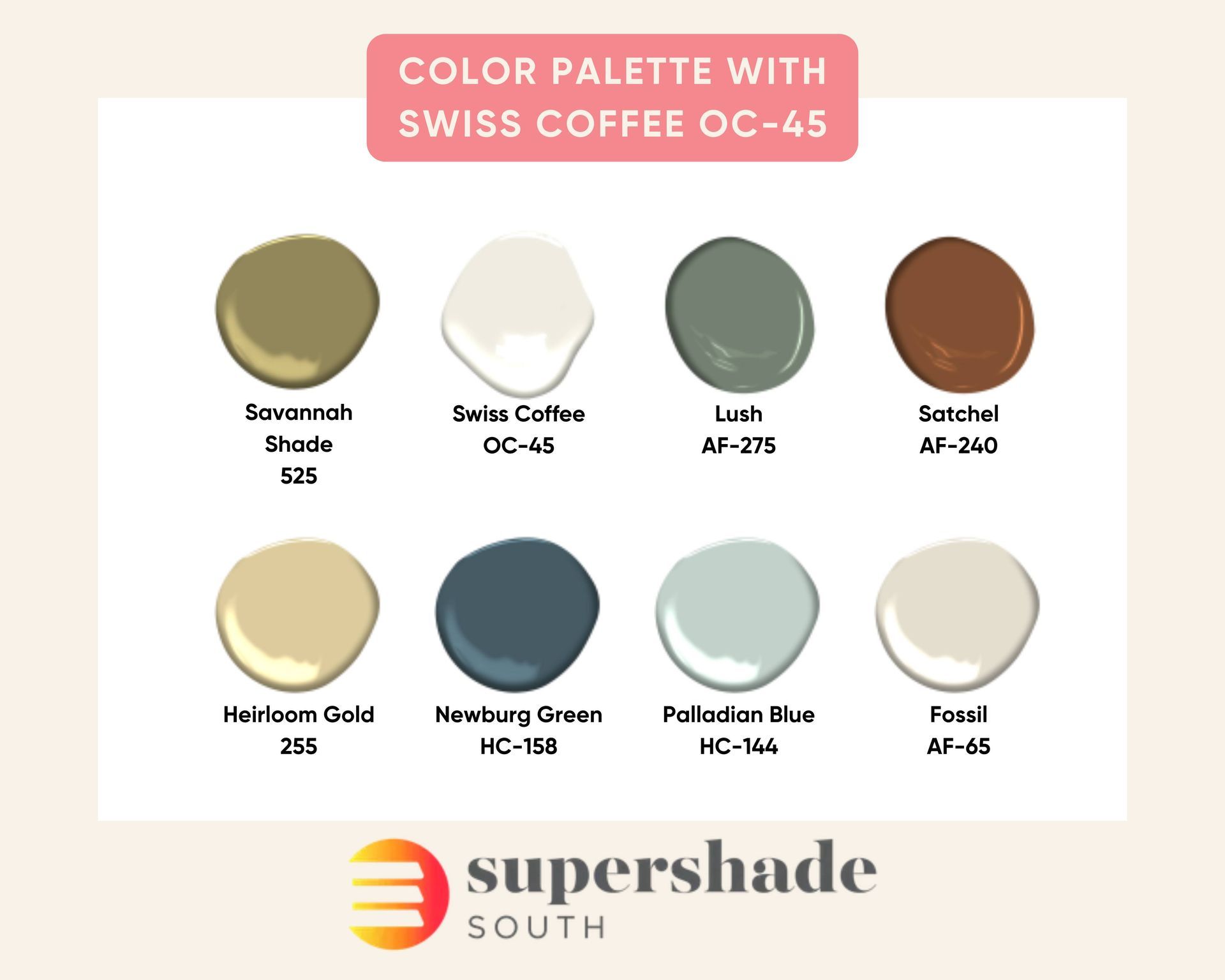 A paint palette featuring Benjamin Moore Swiss Coffee OC-45 near Lauderdale, FL