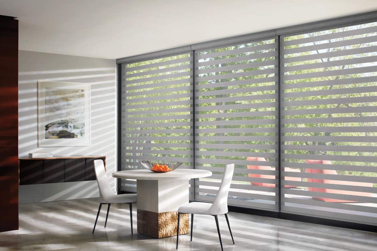 Hunter Douglas Designer Banded Shades in living/dining room near Fort Lauderdale, Florida (FL)