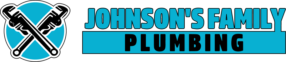 Logo for Johnson's Family Plumbing. Features crossed wrenches in a blue circle, company name in blue, black text.