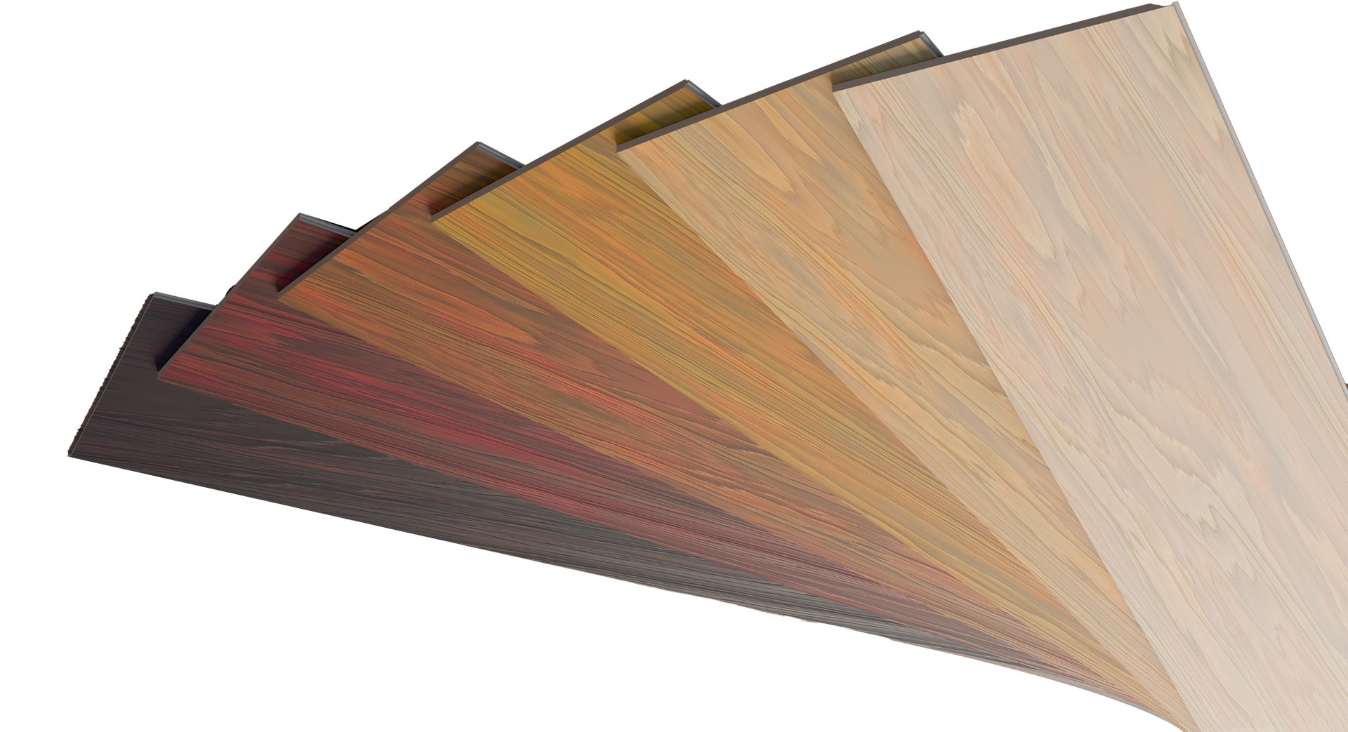 Wooden floorboards in various shades of brown, fanned out.