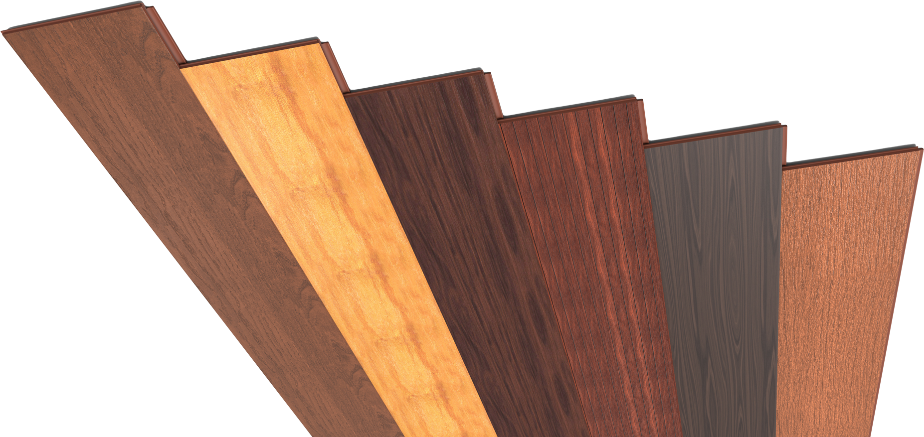 Samples of wood planks in various shades of brown.