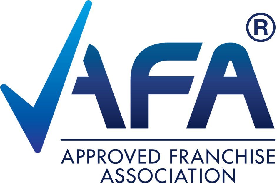 the logo for the approved franchise association is blue and white .