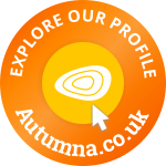 an orange circle that says explore our profile autumna.co.uk