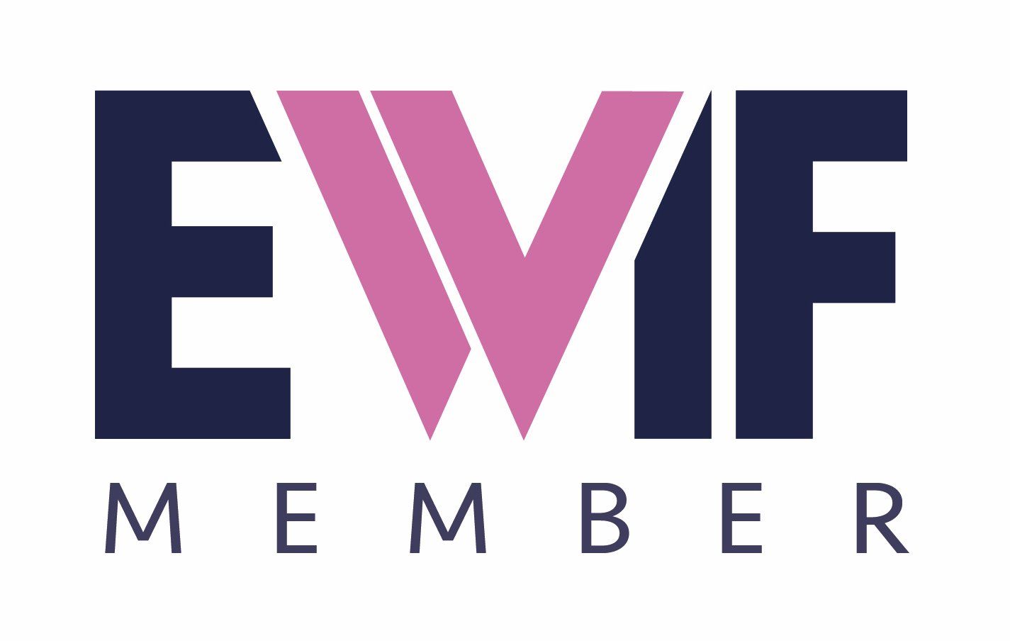 the logo for ewif member is blue and pink .