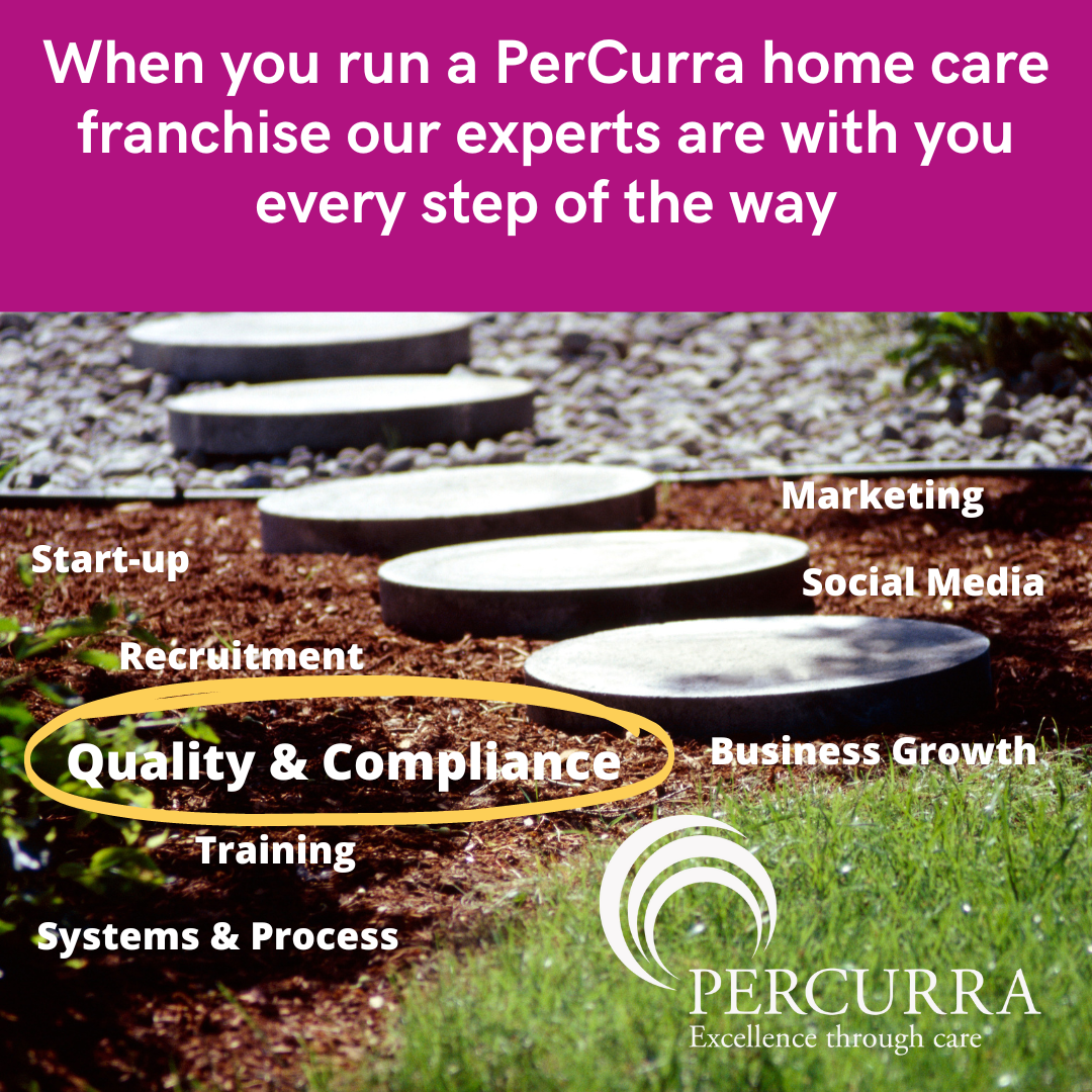 an advertisement for percurra home care shows stepping stones