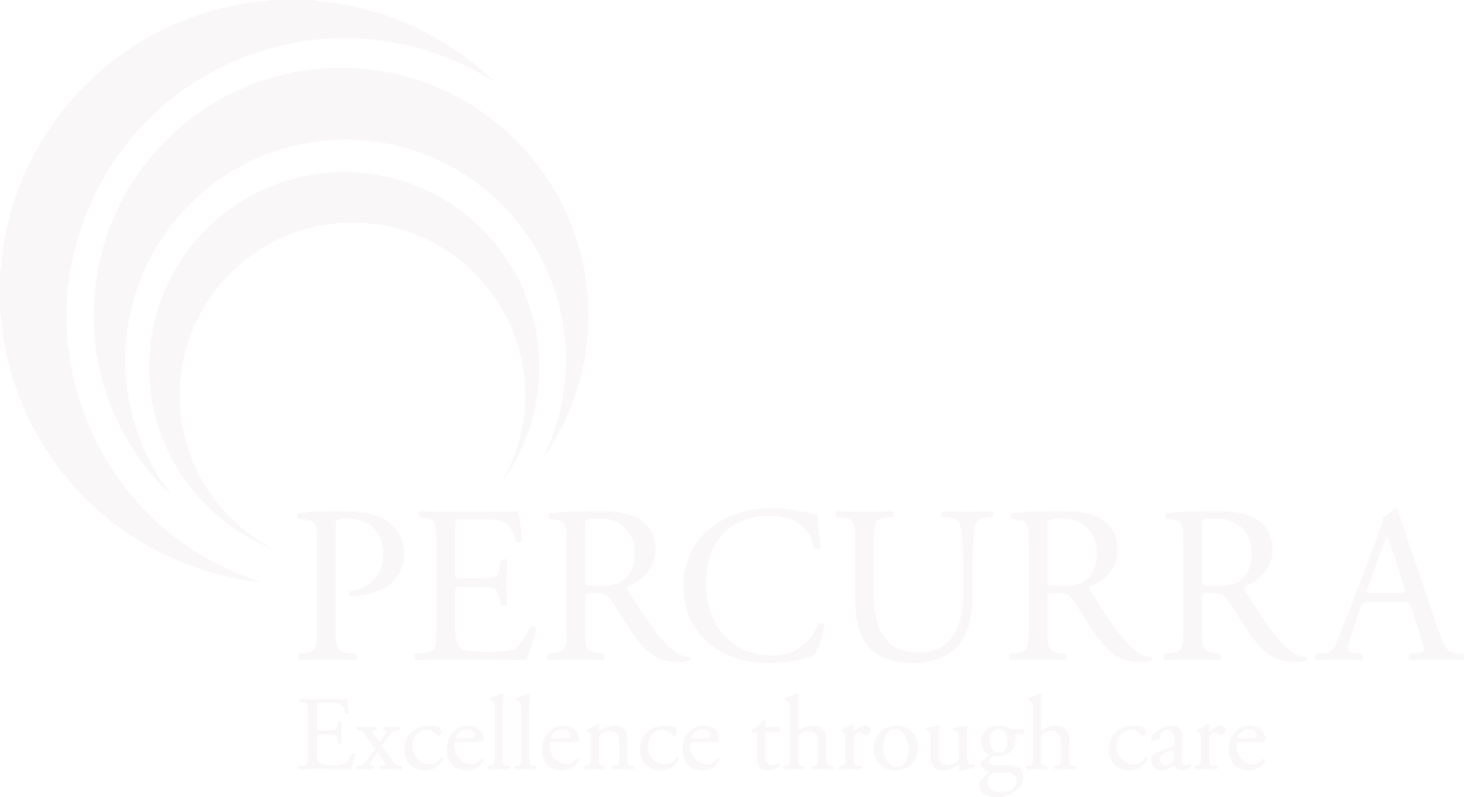 a white logo with a circle and the words `` excellence through care '' on a white background .