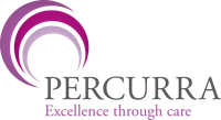 a logo for a company called percurra excellence through care