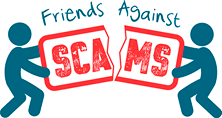 two people are holding a sign that says friends against scams