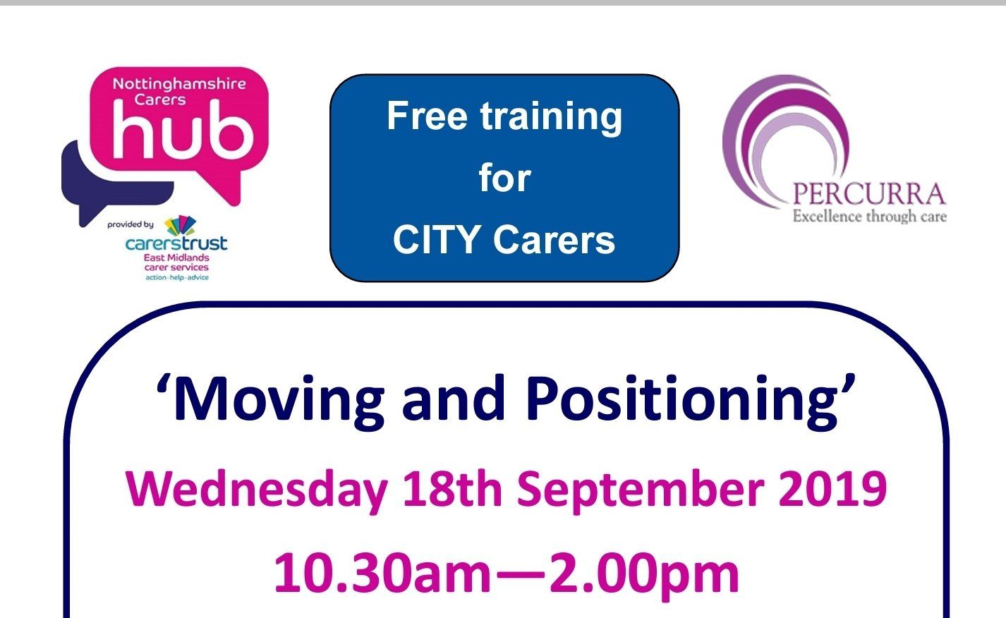 a poster for a free training for city carers on wednesday 18th september 2019