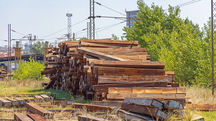 Large Stack of Wooden Railroad Ties